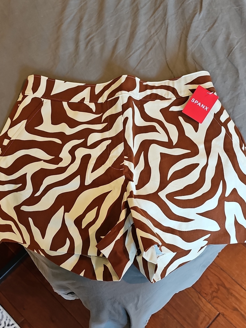 SPANX Brown & Cream Zebra-Print Athletic Shorts